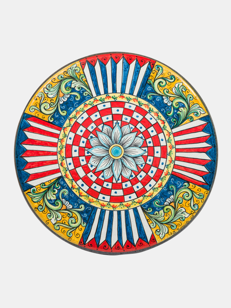 Preview: Table basse ronde en pierre de lave avec décor sicilien traditionnel